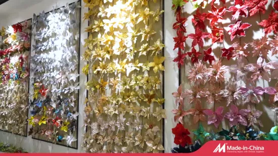 Flores artificiais de natal amarelo veludo poinsettia espumante flores de natal para decoração de casa ornamento de natal