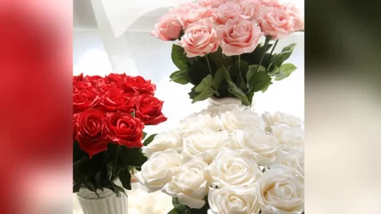 Flores de seda artificiais buquê de rosas realistas haste longa para festa de decoração de casamento em casa